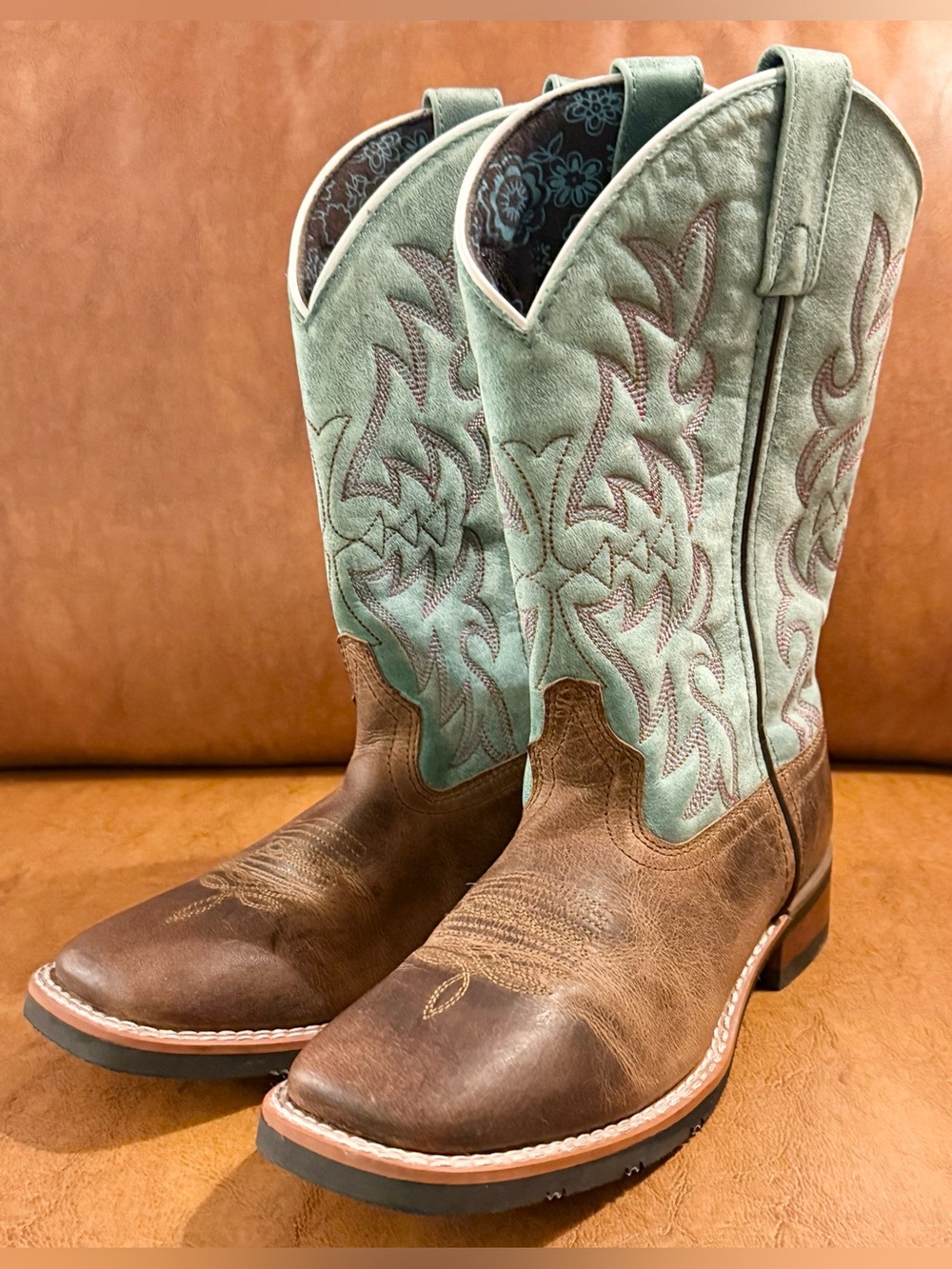 Laredo Anita Brown Turquoise Leather Cowgirl Boots Womens 9M Western - Picture 2 of 10